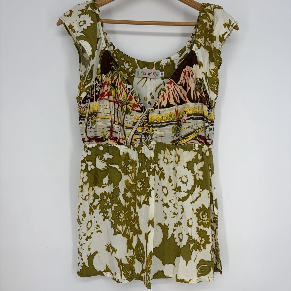 Jams World Hawaiian Babydoll Top S Vacation Beach Boho Floral‎ Tropical Island